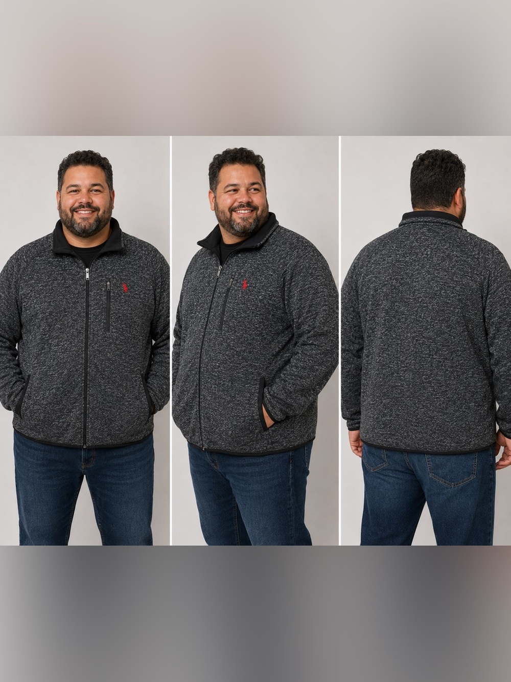 U.S. Polo Assn. Charcoal Heather Full-Zip Performance Jacket with Red Logo